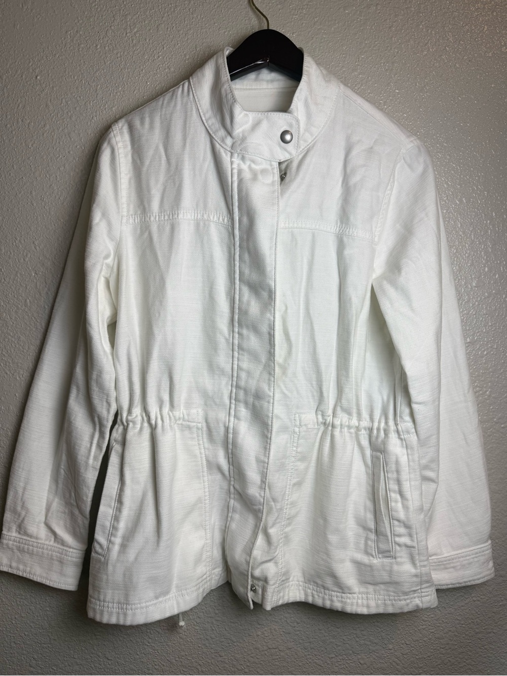 J.Crew Women’s White Cotton Utility Field Jacket Drawstring Waist Full Zip SizeS - Picture 1 of 14